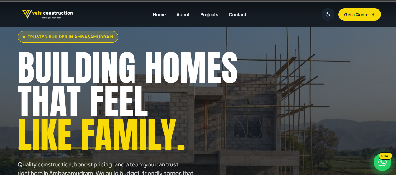 Client Website — Vels Construction